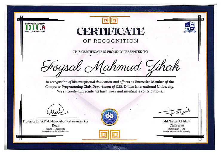 Executive Member DIU Computer Programming Club (Certificate)